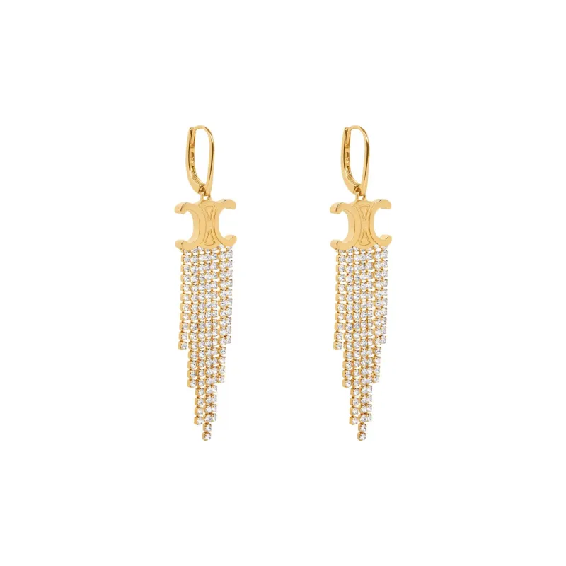 CELINE Triomphe Fringe Earrings In Brass With Gold Finish And Strass-1