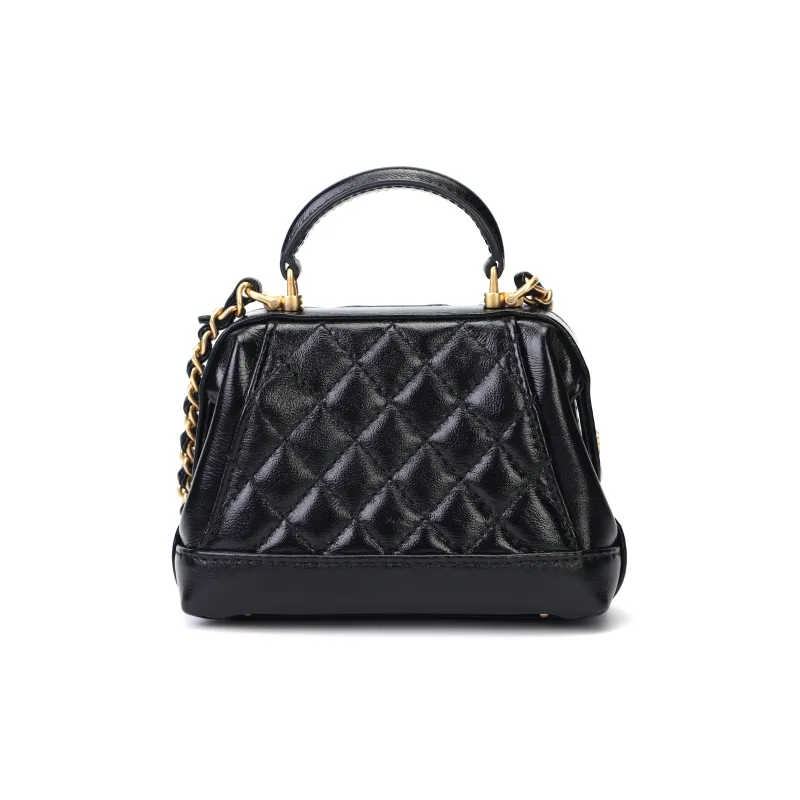 CHANEL Waxed Leather Shoulder Bag, Crossbody Bag, Handbag Women's Black-2