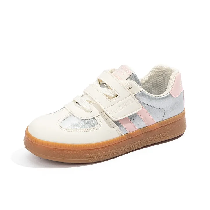 BABAYA KIDS Warm Anti Slip Wear Resistant Lightweight Breathable Low Top Skateboard Shoes Women's Silver Pink-1