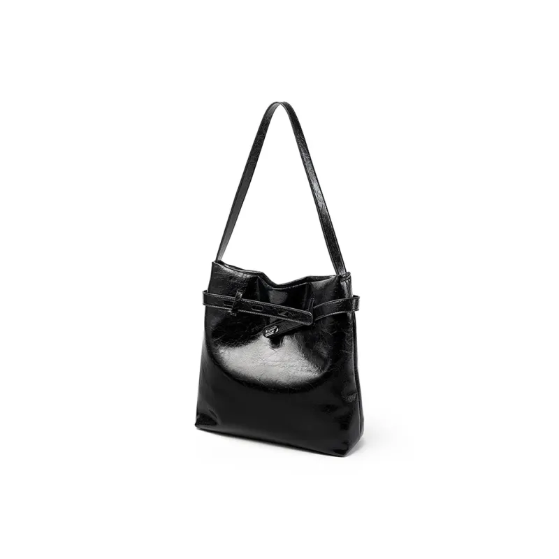 Carnival Keep Cow Leather Patchwork Synthetic Leather Shoulder Bag Women's Coffee/Black-6