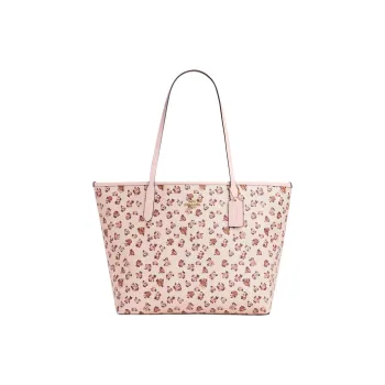 COACH City Coated Canvas Tote Bag Shopping Bag Shoulder Bags Large Size Women's Gold & Blush Multicolor