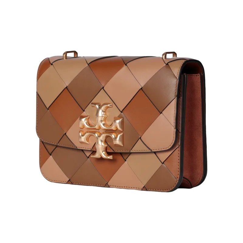 TORY BURCH Eleanor Leather Woven Bag Small Square Bag Shoulder Bag Crossbody Bag Medium Size Women's Brown Multicolor-2