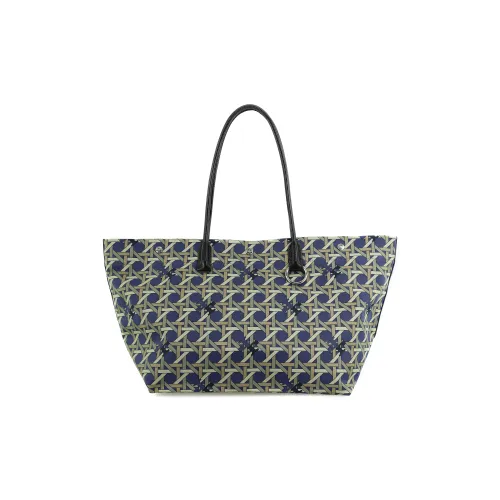 TORY BURCH Canvas With Leather Trim Tote Bag Shopping Bag Handbag Shoulder Bag Women's Marine Blue
