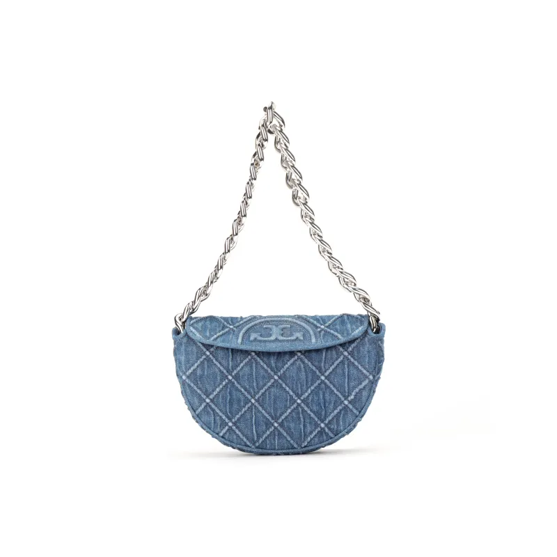 TORY BURCH Fleming Denim Crescent Bag Shoulder Bag Crossbody Bag Handbag Mini Women's Denim Blue-0