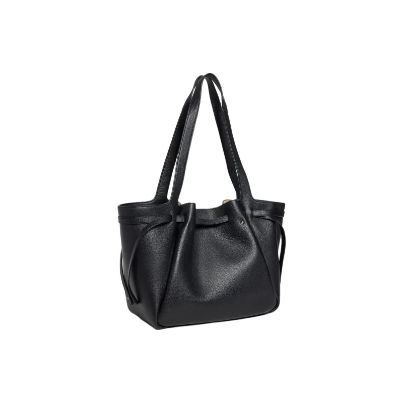 TORY BURCH Litchi Grain Leather Tote Bag, Shopping Bag, Shoulder Bag Tubas Women's Black-3