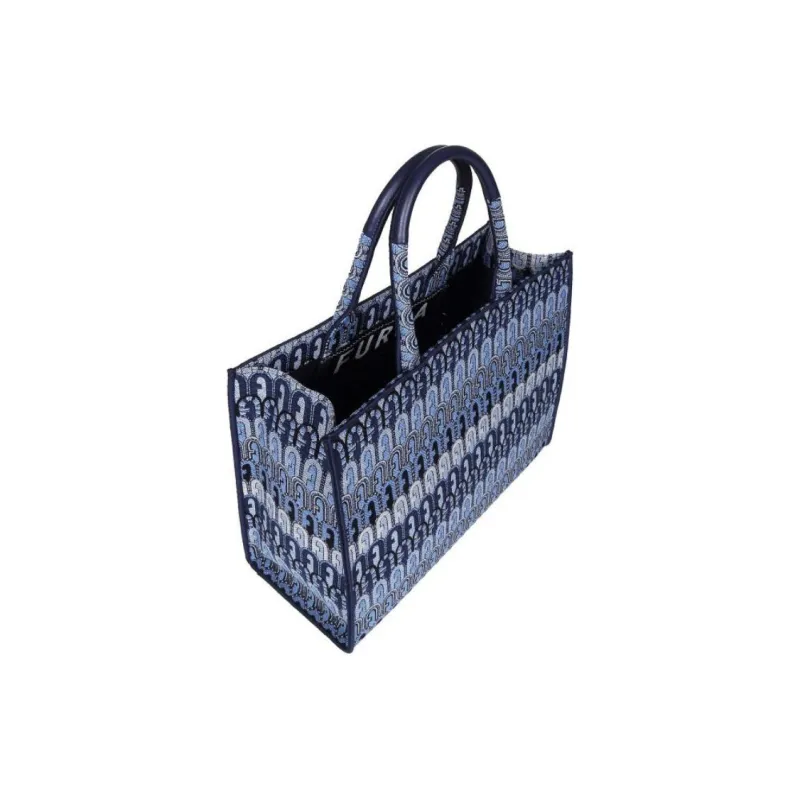 Furla Opportunity Textile Fiber Tote Bag Shopping Bag Handbag Large Size Women's Blue-3