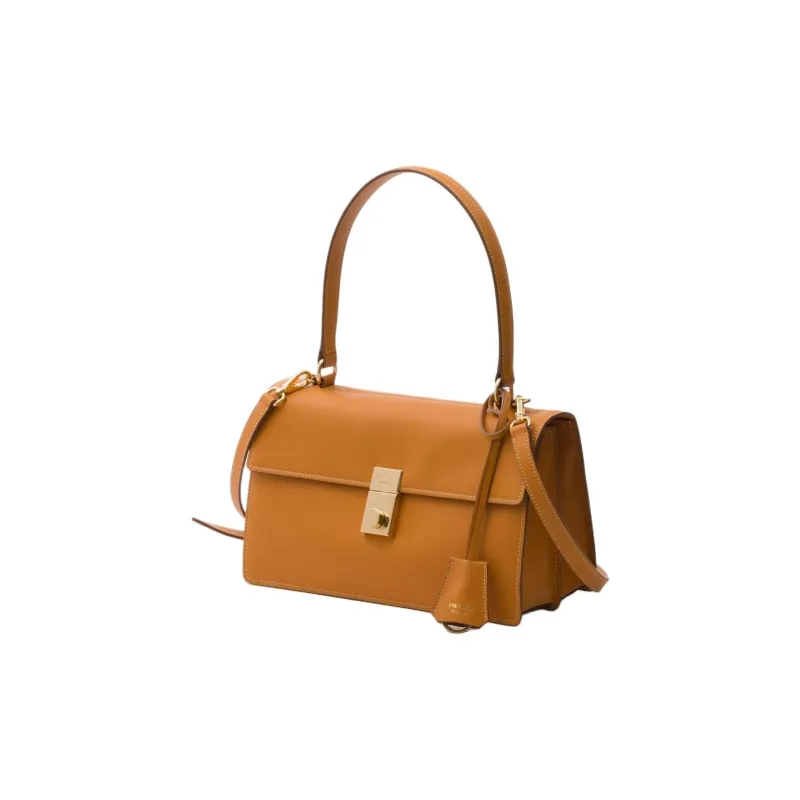 PRADA Calfskin Shoulder Bag Crossbody Bag Handbag Medium Size Women's Amber-1