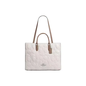 COACH Maggie Smooth Leather Tote Bag, Shopping Bag, Shoulder Bag, Handbag Tubas Women's Chalk