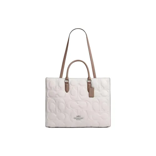 COACH Maggie Smooth Leather Tote Bag, Shopping Bag, Shoulder Bag, Handbag Tubas Women's Chalk