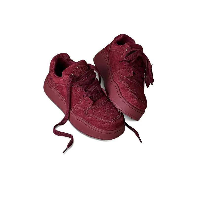 Hong Kong Meng Slip Resistant, Breathable, Height Increasing Low Top Skateboard Shoes Unisex Burgundy-4