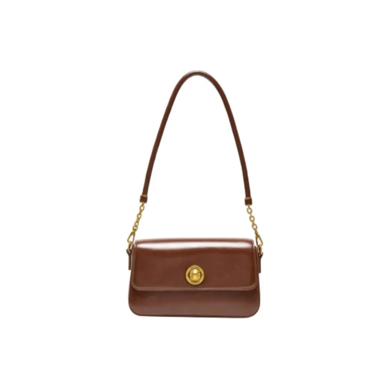 Three Blessings PU Shoulder Bag Medium Size Women's Brown/Black/Red-0