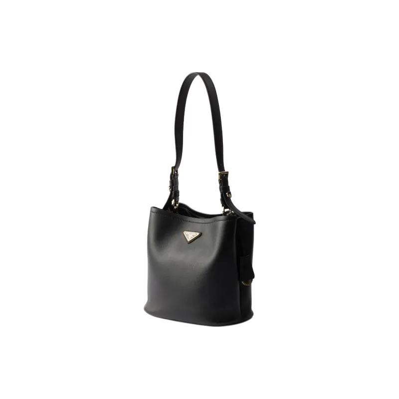 PRADA Leather Shoulder Bag Medium Size Women's Black-1