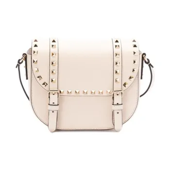 Valentino GARAVANIRockstud Calfskin Messenger Bag Crossbody Bag Shoulder Bag Women's Ecru