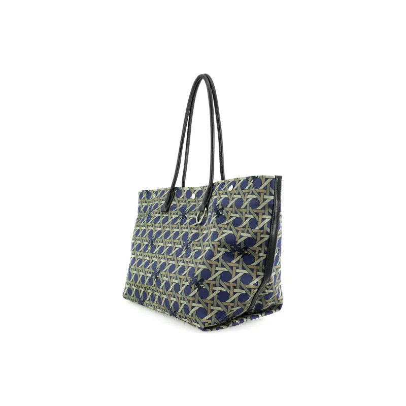 TORY BURCH Canvas With Leather Trim Tote Bag, Shopping Bag, Handbag, Shoulder Bag Women's Marine Blue-1