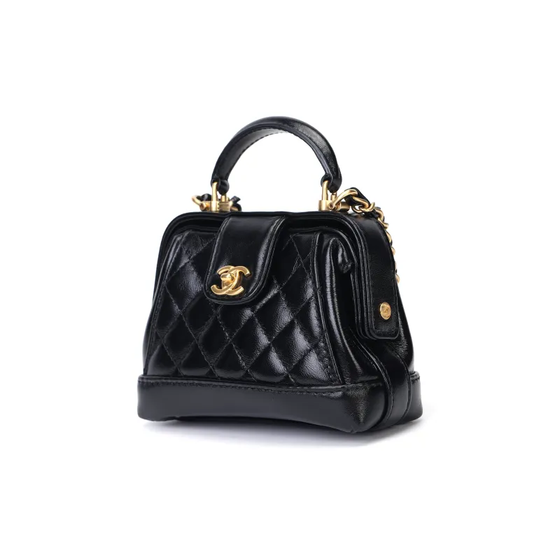 CHANEL Waxed Leather Shoulder Bag, Crossbody Bag, Handbag Women's Black-1