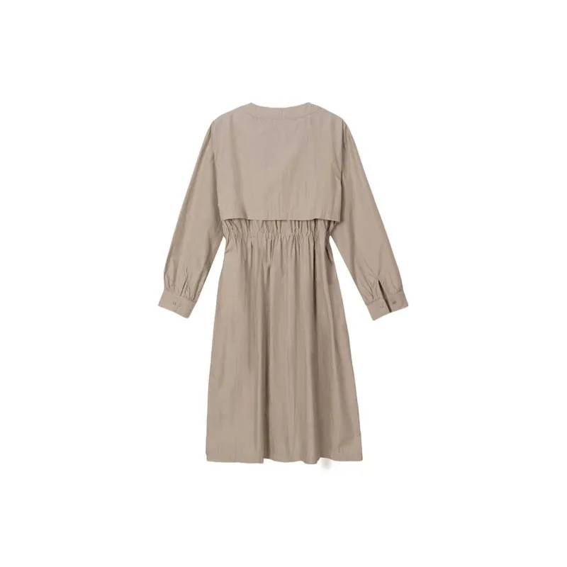 FAWENXIANGZI Long Sleeved Dress Women's Khaki-1