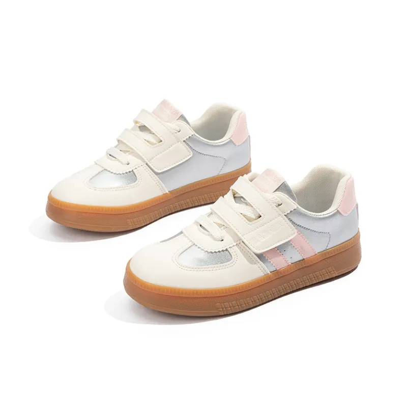 BABAYA KIDS Warm Anti Slip Wear Resistant Lightweight Breathable Low Top Skateboard Shoes Women's Silver Pink-2