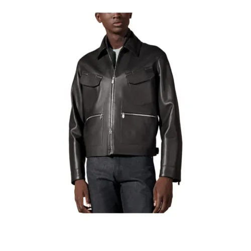 HERMES SS24 Leather Jacket Men's Licorice