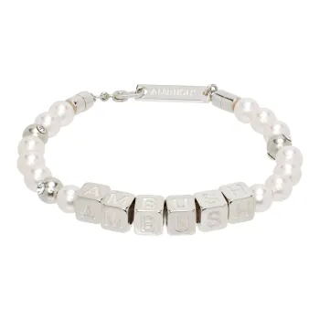 AMBUSH 925 Sterling Silver Crystal Artificial Pearl Bracelets Men's Silver
