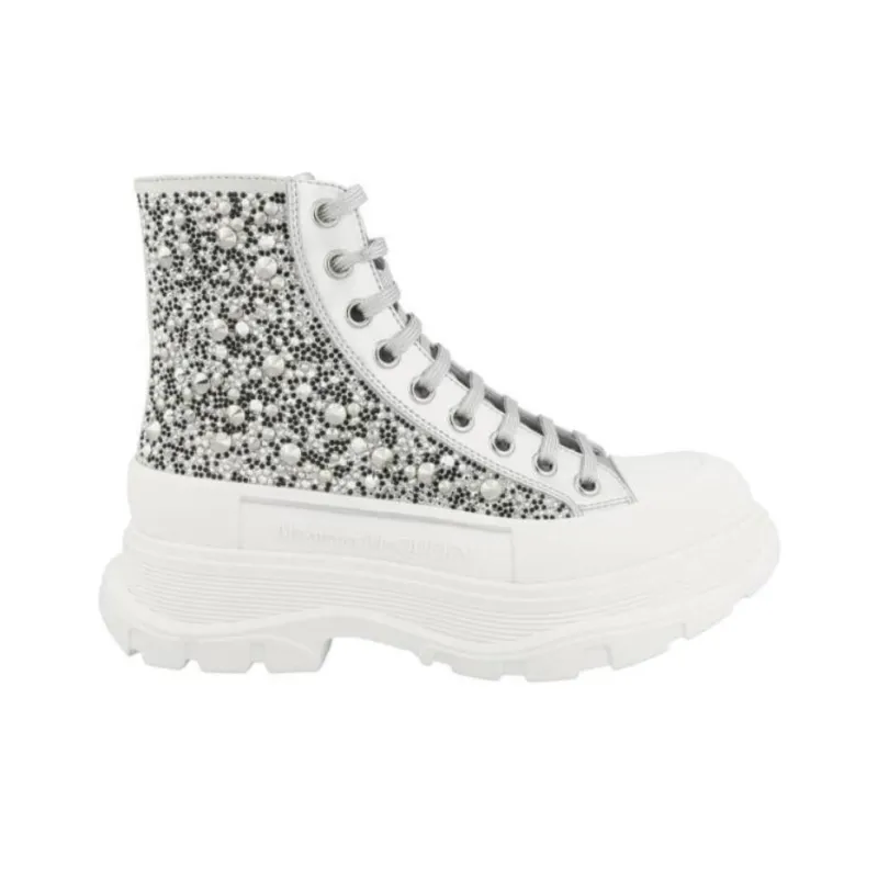 Alexander McQueen Tread Slick Lace Up Boot Crystal Silver Women's-1