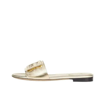 FENDI Baguette Logo Plaque Metallic Slides Women's