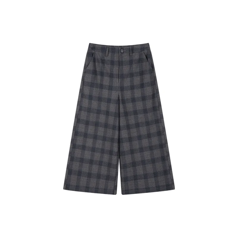 IHIMI Casual Pants Women's Blue And Gray Plaid-2