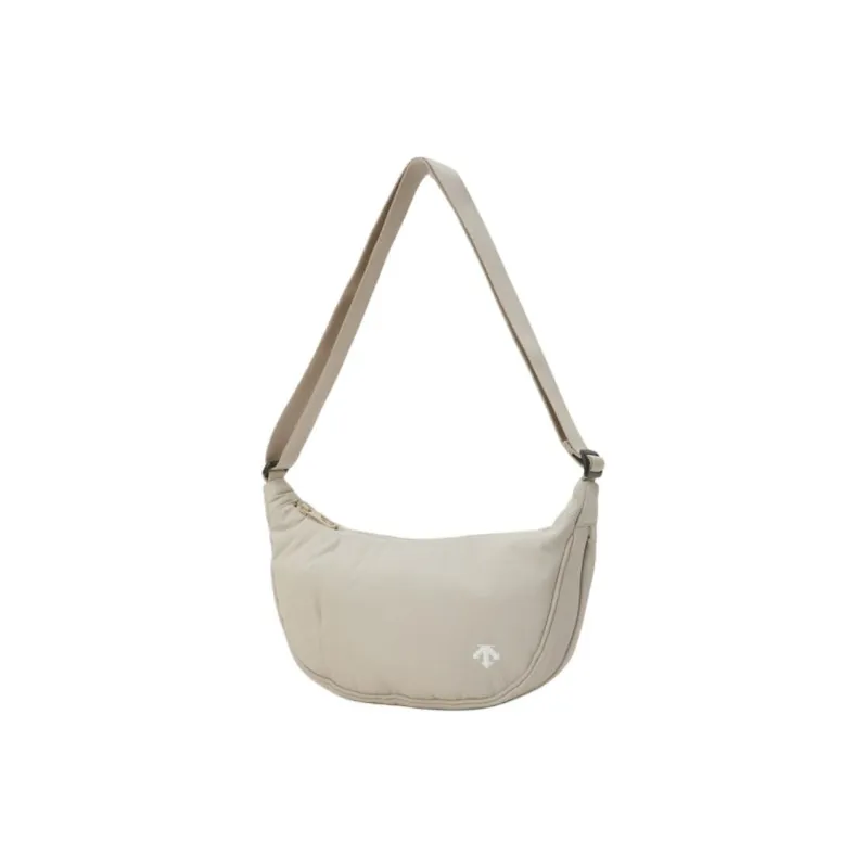 DESCENTE Nylon Crescent Bag, Crossbody Bag, Shoulder Bag Small Size Unisex Ivory White-1