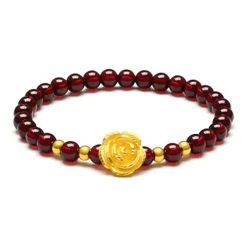 YASHENGZHUBAO Gold Rose Fortune Bead 999 Solid Gold Fixed Price Bracelets Women's