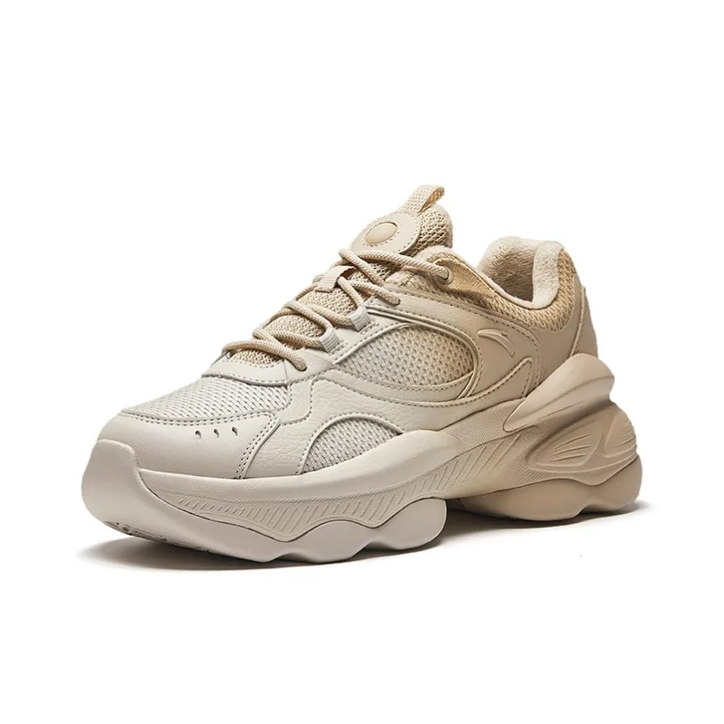 Anta Slip-Resistant Warm Low-Top Chunky Sneakers Women's White Brown-1