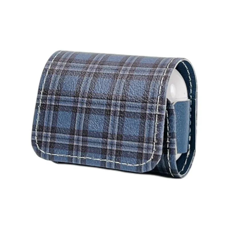 Sopi Compatibility With Apple AirPods 4/2/3/4th Generation/AirPods Pro/Pro 2 Leather Blue Plaid Lanyard Headphone Cases-6