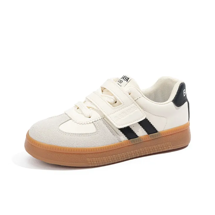 BABAYA KIDS Warm Anti Slip Wear Resistant Lightweight Breathable Low Top Skateboard Shoes Women's Beige Black-1
