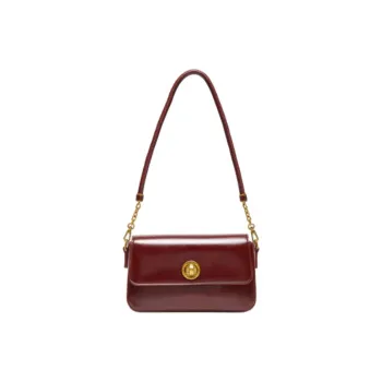 Three Blessings PU Shoulder Bag Medium Size Women's Brown/Black/Red