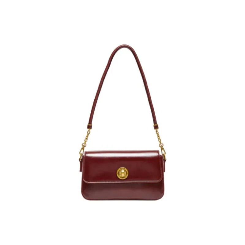 Three Blessings PU Shoulder Bag Medium Size Women's Brown/Black/Red-8