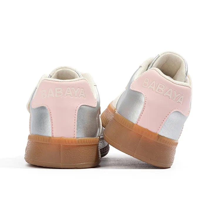 BABAYA KIDS Warm Anti Slip Wear Resistant Lightweight Breathable Low Top Skateboard Shoes Women's Silver Pink-5