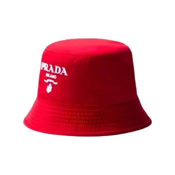 PRADA Recycled Nylon Bucket Hats Women's Red/White