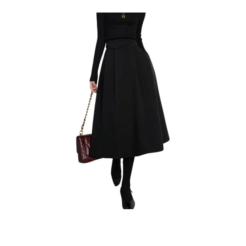 Late White Casual Long Skirts Women's Black-2