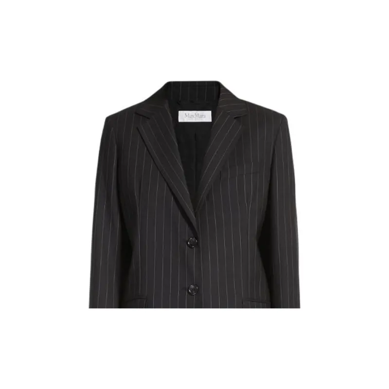 MaxMara Oche Collection Single Breasted Blazer In Pinstriped Wool Business Suit Coat Women's Black-4