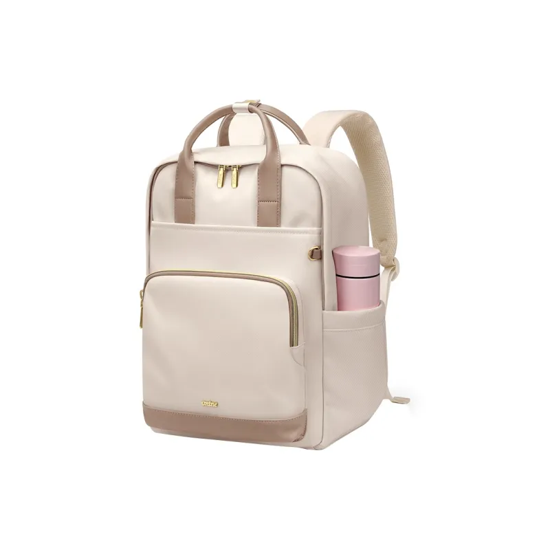 V.NINE Fabric Backpack Laptop Bag Backpack Large Size Unisex Apricot/Black-1