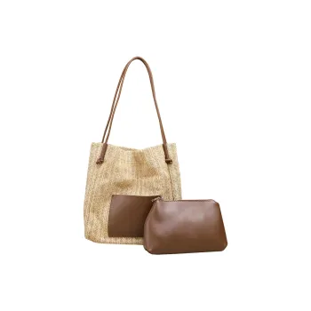 SEPTWOLVES Straw Woven Shoulder Bag Large Size Women's Black/Coffee