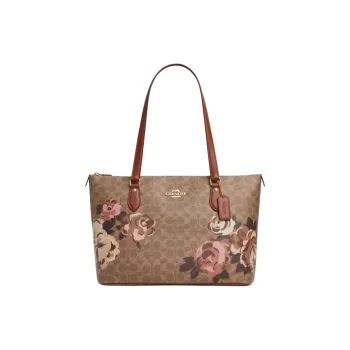 COACH Gallery Canvas Tote Bag, Shopping Bag, Handbag, Shoulder Bag Large Size Women's Tan Multicolor