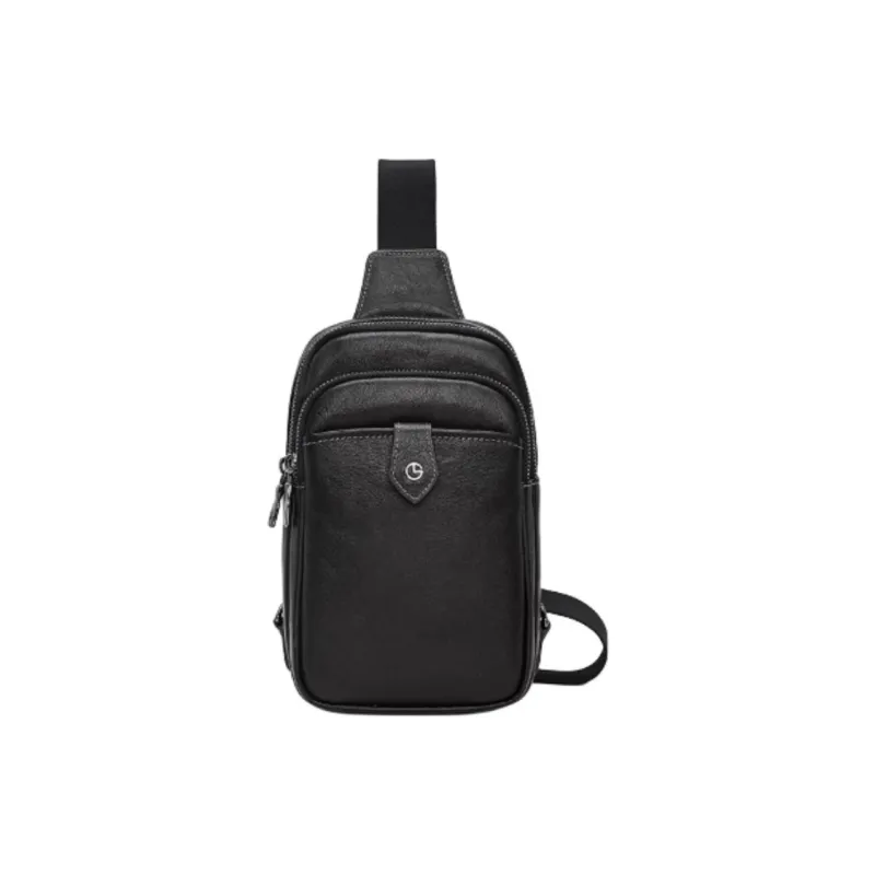 GOLDLION Cow Leather Crossbody Bag Sling Bag Medium Size Men's Black-0