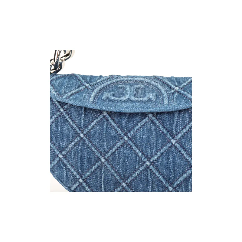 TORY BURCH Fleming Denim Crescent Bag Shoulder Bag Crossbody Bag Handbag Mini Women's Denim Blue-4