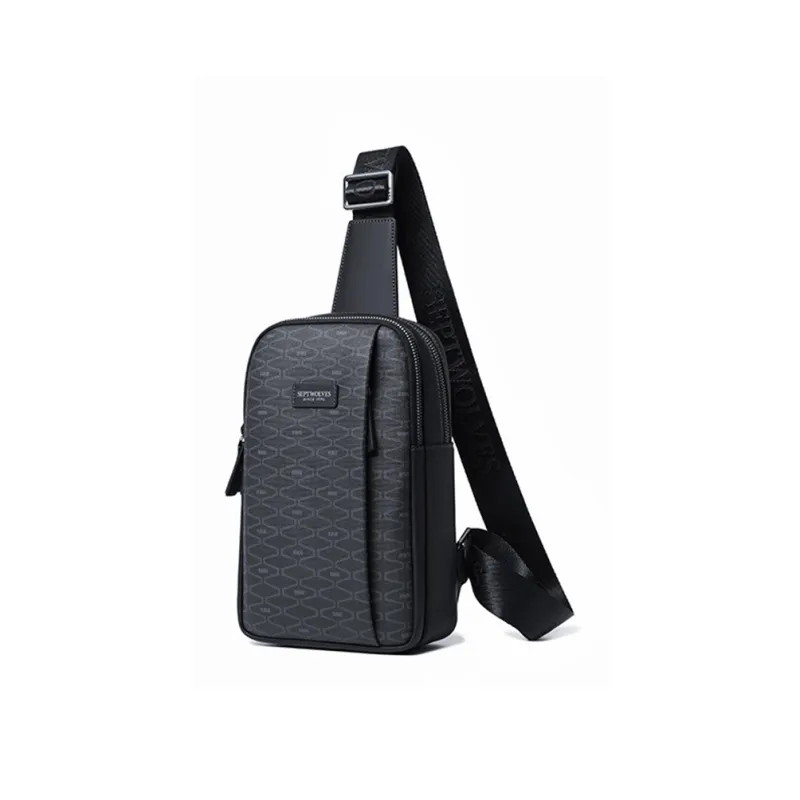 SEPTWOLVES Cow Leather Sling Bag Men's Black-1