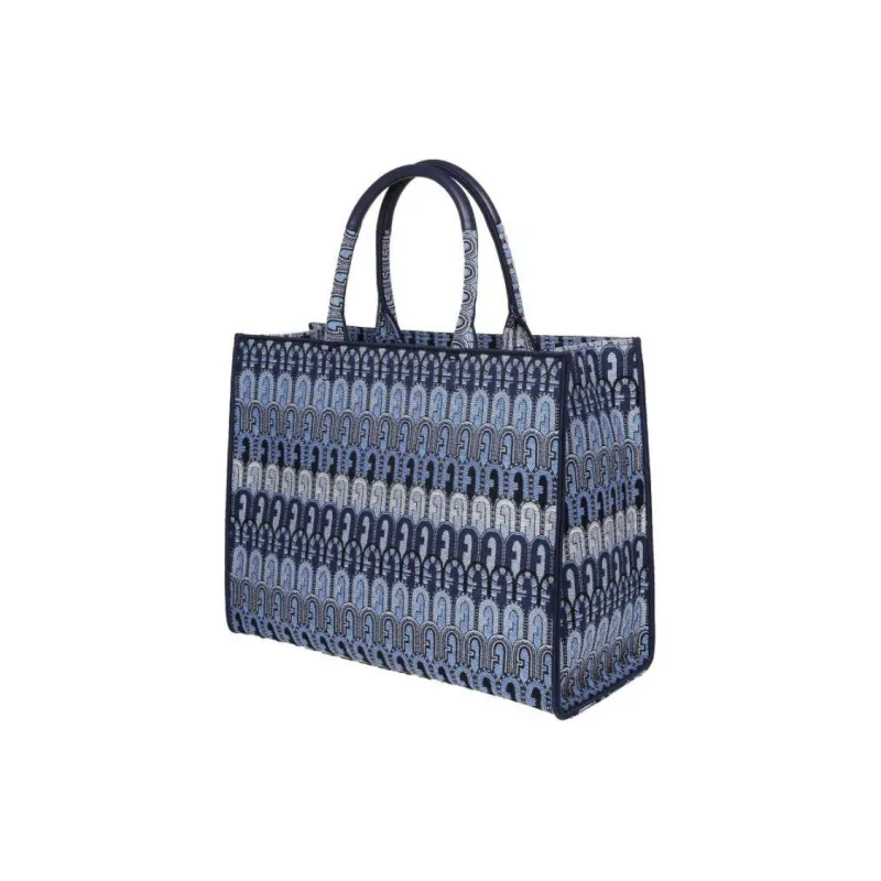 Furla Opportunity Textile Fiber Tote Bag Shopping Bag Handbag Large Size Women's Blue-2