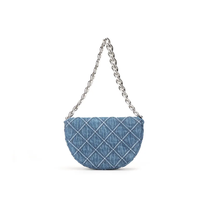 TORY BURCH Fleming Denim Crescent Bag Shoulder Bag Crossbody Bag Handbag Mini Women's Denim Blue-2