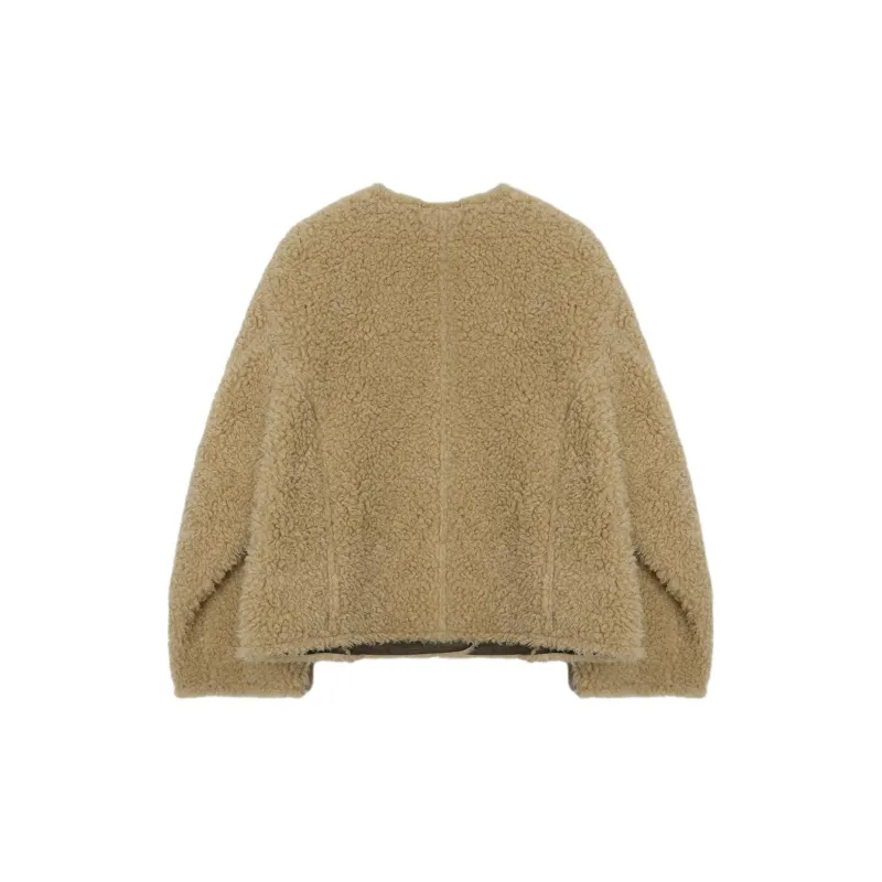 ETHOS CURLY SHEARING JACKET Velvet-feel Coat Women's Light Brown-1