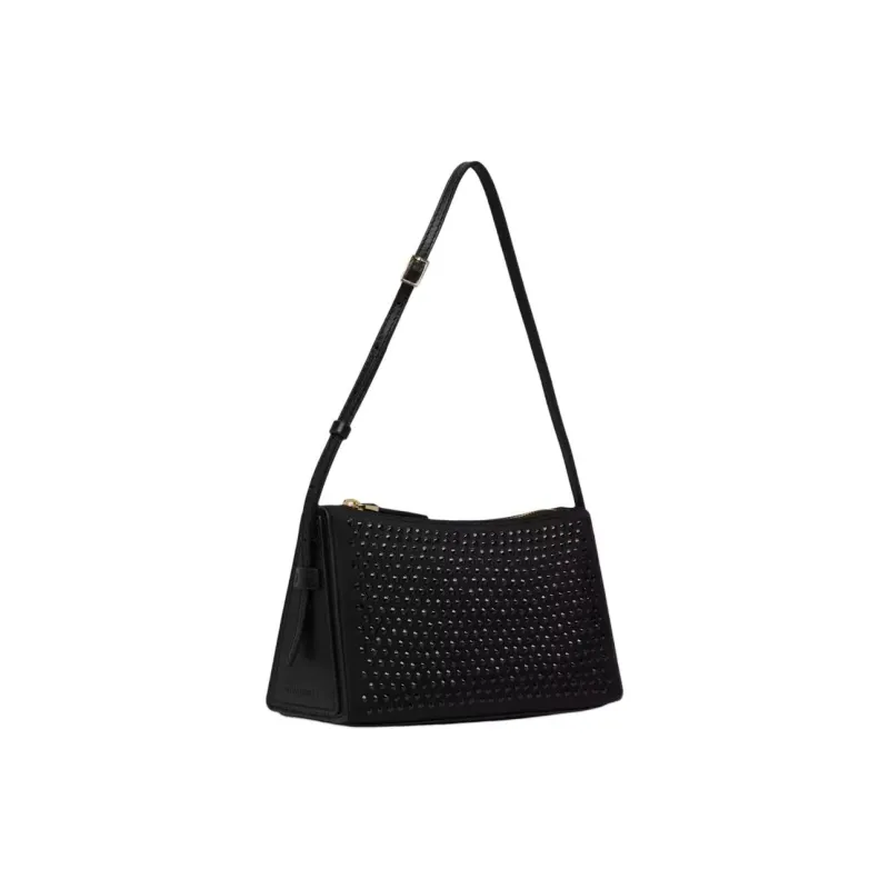 Manu Atelier Prism Canvas Calfskin With Leather Detail Shoulder Bag Canvas Bag Handbag Shoulder Bag Women's Black-5