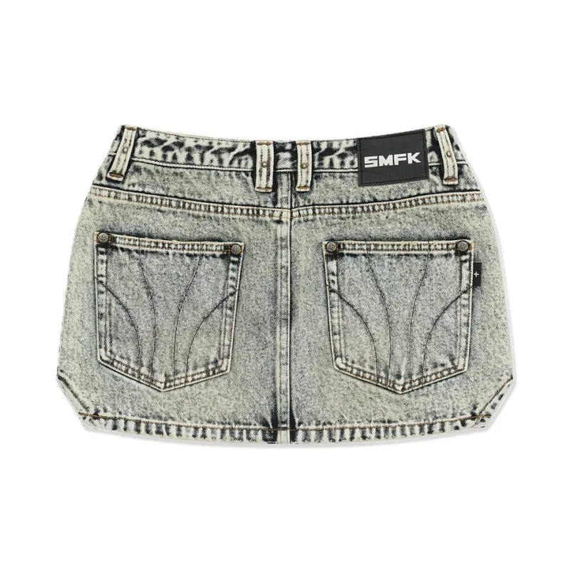 SMFK Denim Short Skirts Women's White Snowflake-1