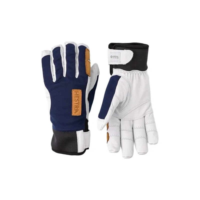 HESTRA Wool Leather Goatskin Polyamide Nylon Gloves Unisex Blue/White-0