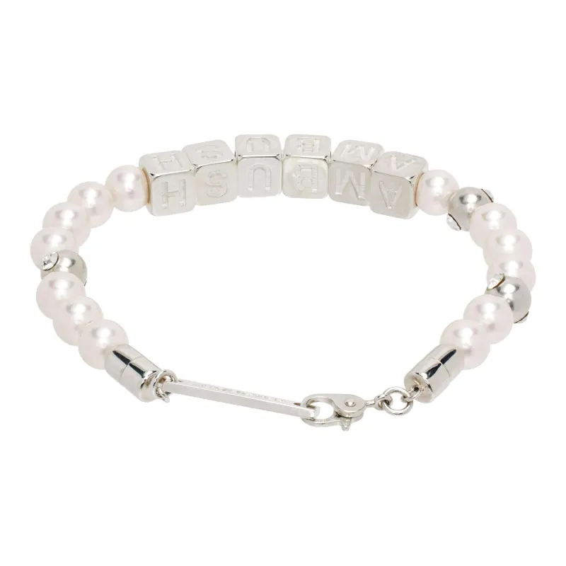AMBUSH 925 Sterling Silver Crystal Artificial Pearl Bracelets Men's Silver-1